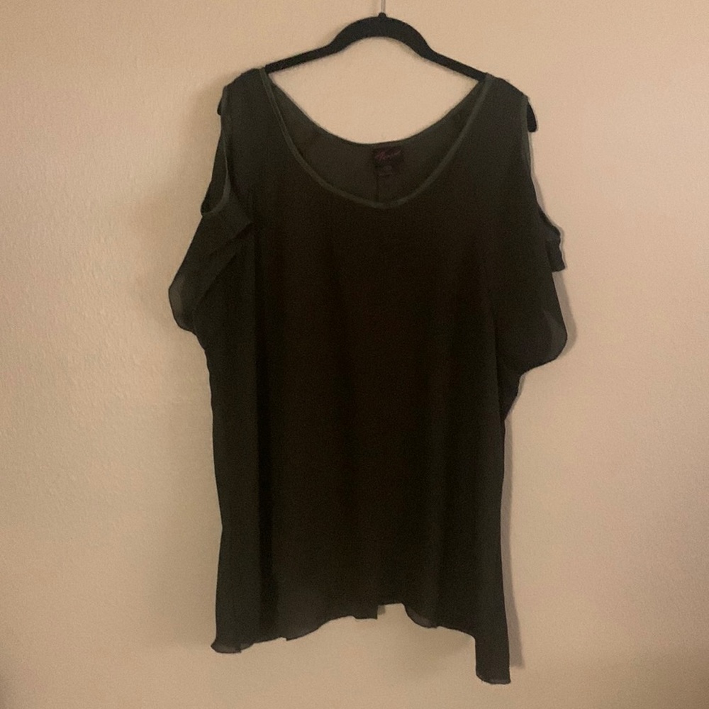 Torrid cold shoulder olive green sheer blouse
